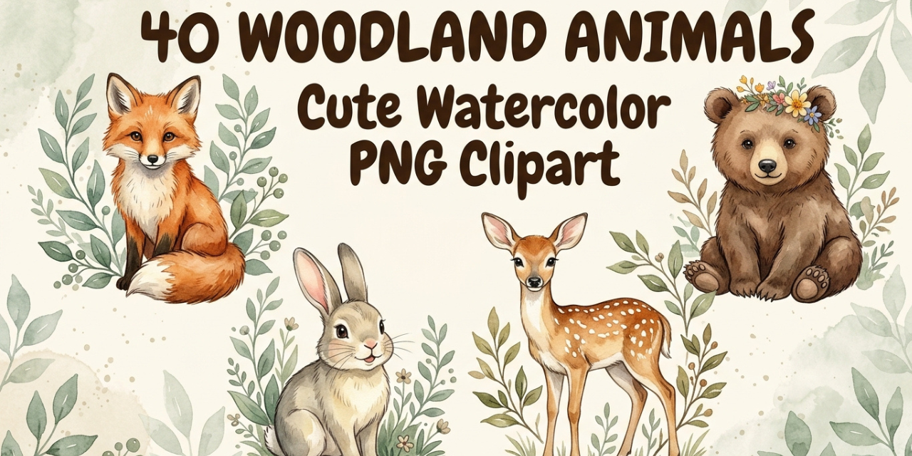 40 Watercolor Woodland Animals Clipart: A Charming Collection for Creative Projects